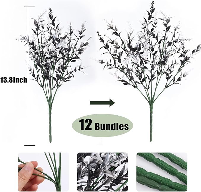 Artificial Plants Outdoor Artificial Outdoor Flowers UV Flowers Outdoor Artificial Greenery for flower arrangements Indoor Outside Hanging Plants Garden Porch Window Home Farmhouse Décor(Black+White)
