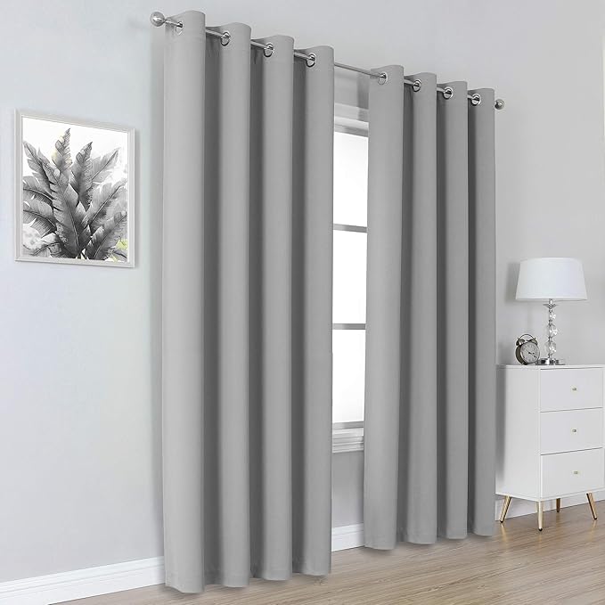 DUALIFE Ultimate Gray Blackout Curtain Panels/Drapes for Living Room 84 inch Length Solid Energy Efficient Room Darkening Bedroom Curtains Thermal Insulated Grommet Top 52x84 inch