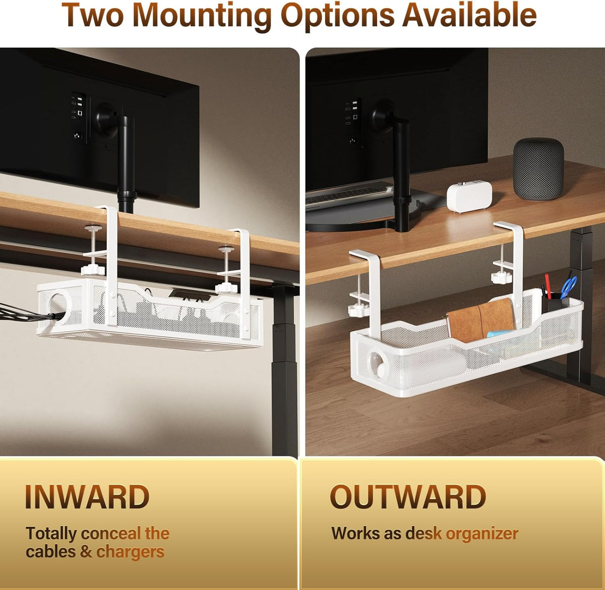Cinati 16" 3", Under Desk Cable Management Large, Cable Management Box for Table Thickness up to Wire Cord Organizer