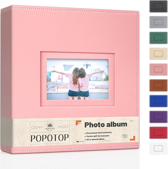 Popotop Photo Album 4x6 300 Pockets with Leather Hardcover Cover, Small Photo Album Holder Book with 50Pcs Pages for Family Travel Wedding Baby Gifts