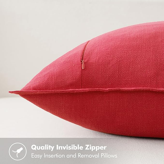MIULEE Decorative Linen Lumbar Pillow Covers 12x20 Inch Red Boho Farmhouse Neutral Couch Throw Pillows for Bed Pack of 2 Accent Modern Pillowcase Sofa Livingroom Home Decor