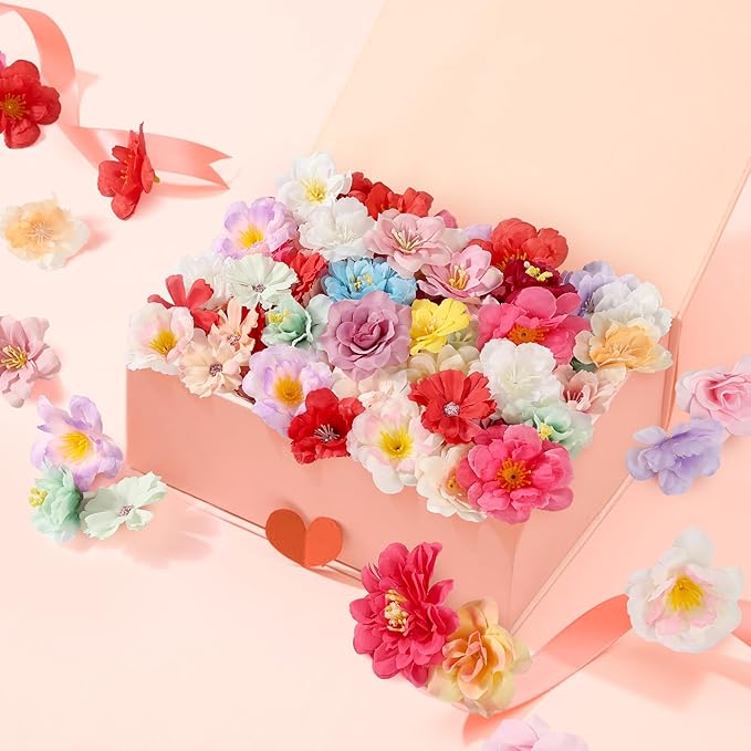 210 Pcs Mini Silk Flower Heads Small Fake Rose Daisy Faux Flowers Bulk for Crafts Artificial Loose Fabric Flowers Heads Sunflower Bulk for Wedding Hair Cap Dresses Decorations (Bright Pink Mixed)