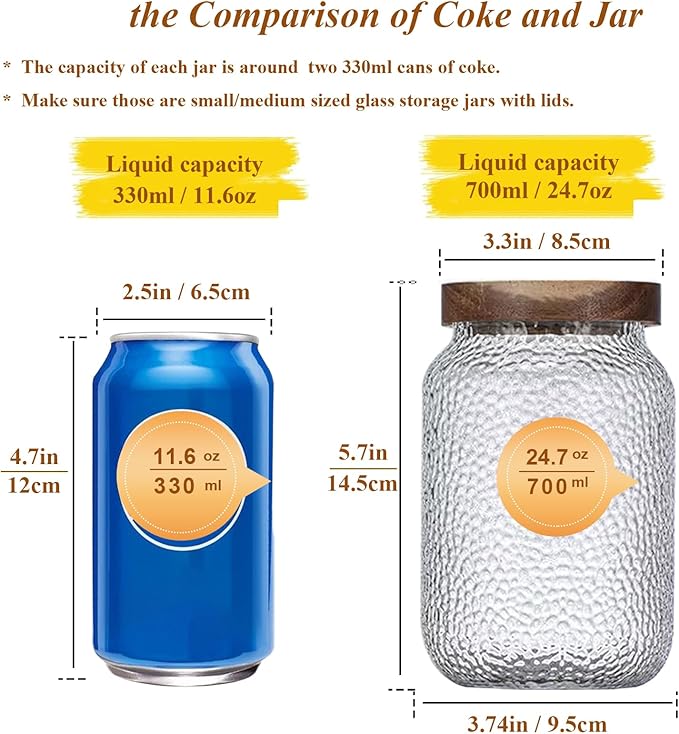 Viovian 24 OZ Glass Coffee Jar with Wooden Lid 700ml Clear Vintage Glass Storage Canister Anti-slip Decorative Jars with Lids for Food Candy Coffee Beans Cookie Sugar