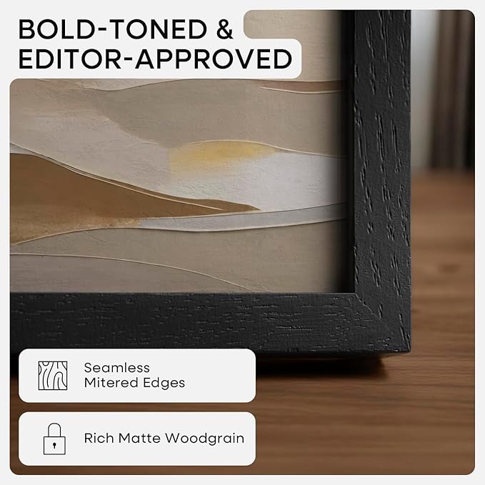 Homeforia 12x12 Black Wood Frame Matted to 10x10 Print, High End Oak 12 x 12 Square Picture Frame with Mat 10 x 10 for Photo, 12by12 Black Wooden Thin Poster Frames, Tempered Glass, Wall Kit, Set of 1