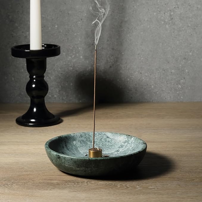 Koville Natural Green Marble Incense Holder, Upgraded 6" Incense Holders for Sticks, Sturdy Incense Burner Ash Catcher, Ideal for Meditation, Relaxing, Easy to Clean