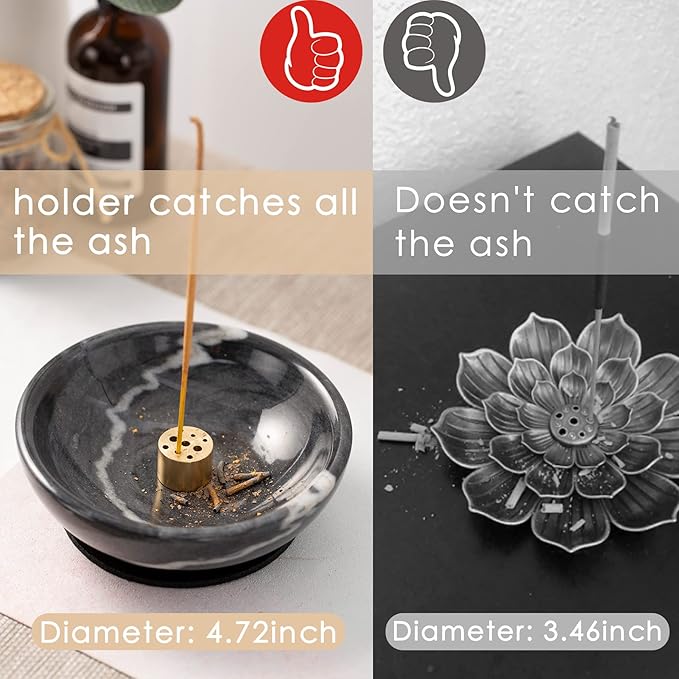 4 in 1 Incense Burner, Marble Palo Santo Holder, Smudge Bowl for White Sage, Sage Holder Incense Cone Holder 4.7 inches Ash Catcher Tray for Meditation