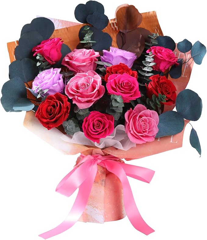 Lovenfold Flowers for Delivery Birthday Flowers Gift for Her,Preserved Flowers Bouquet 12 Roses Mixed Bouquet,Rose Gifts for Women Mom Grandma(Mixed 12 Reddish-A Roses)