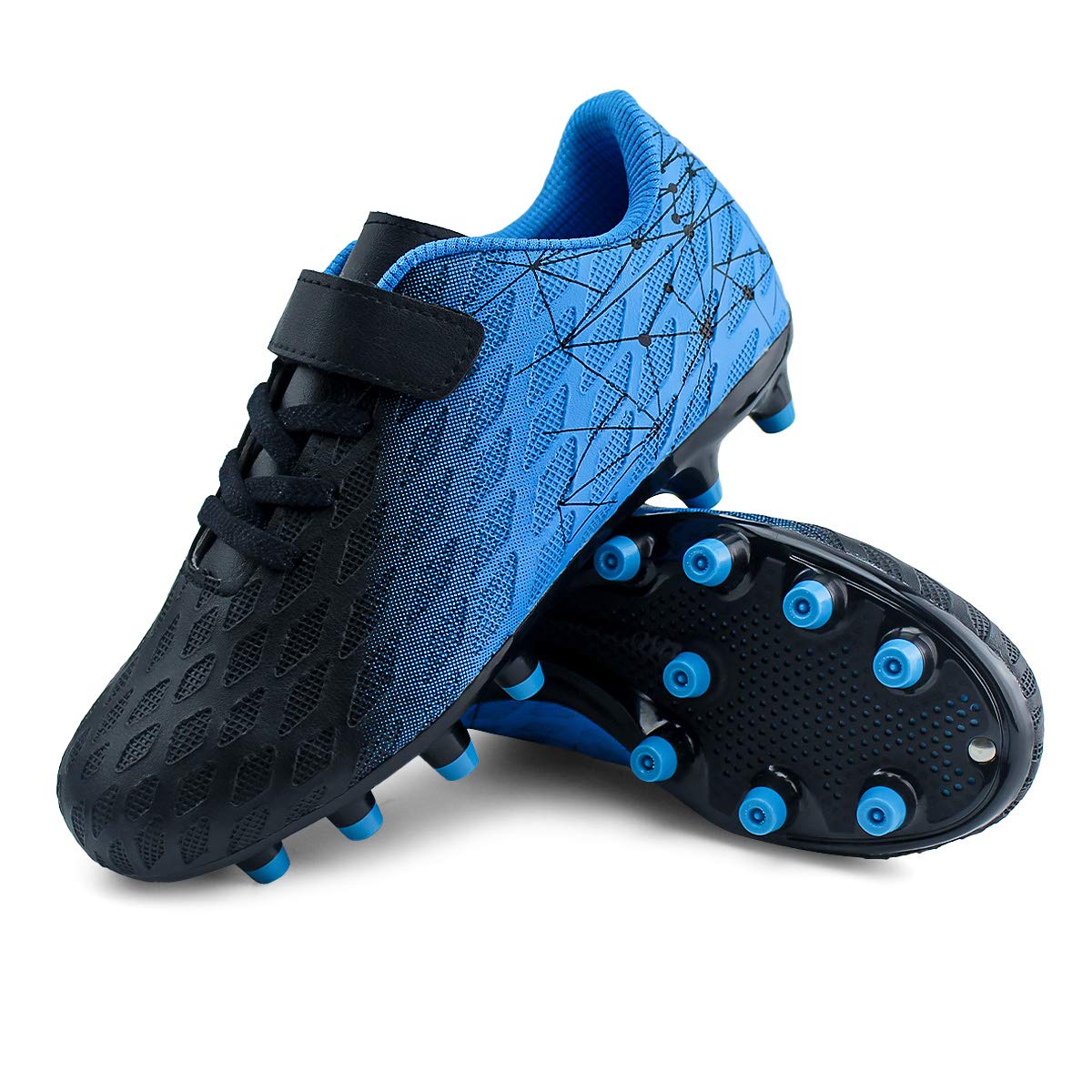 brooman Kids Firm Ground Soccer Cleats Boys Girls Athletic Outdoor Football Shoes(3.5,Black Blue)