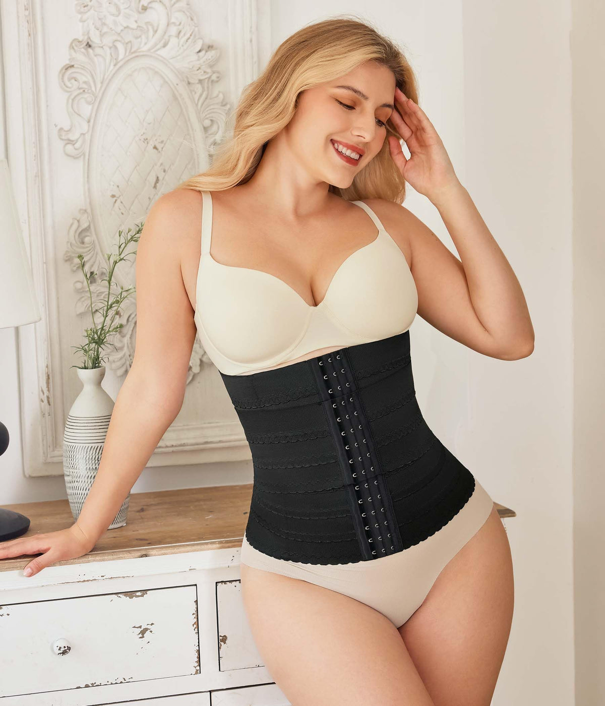 Nebility Waist Trainer for Women Corset Shapewear Tummy Control Segmented Waist Cincher Workout Girdle(Black, XXXL)