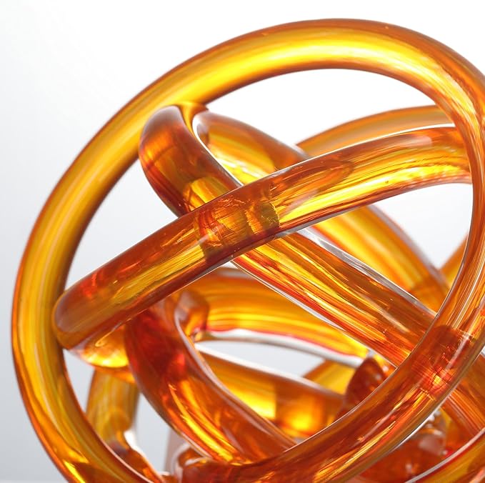 Luxury Lane Hand Blown Infinity Knot Sommerso Decorative Glass Ball for Bowls Home Decor 4 inch Tall Orbit Centerpiece Table Decoration Sculpture Ombre Red