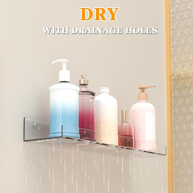 LAZYROSY 8 Pack Floating Shelves - Clear Acrylic/PET Wall Mounted Non-Drilling Storage Rack with Adhesive, Invisible Bathroom and Bedroom Shelves for Kitchen, Living Room, Clear Decoration