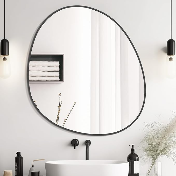 WallBeyond Asymmetrical Mirror, Irregular Wall Mirror, Abstract Wall Mirrors Decorative for Bedroom Living Room Entryway Hall, Unique Wall Mirror 28" H x 26" W, Black