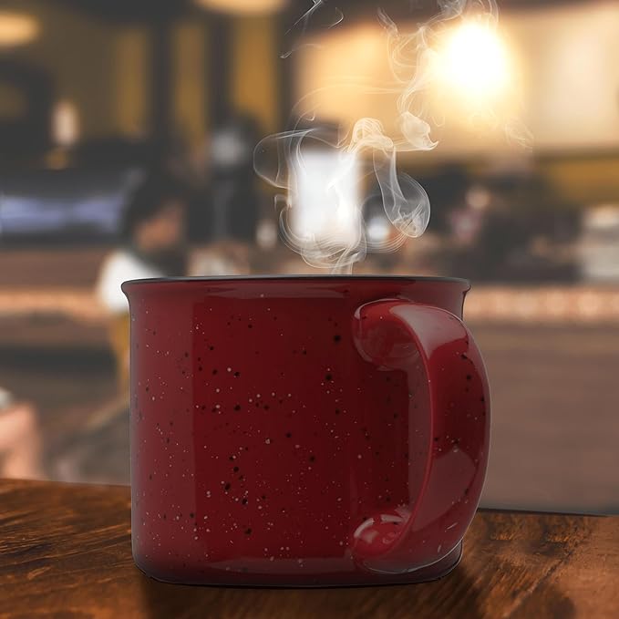 DISCOUNT PROMOS Ceramic Campfire Coffee Mugs 13 oz. Set of 10, Bulk Pack - Perfect for Tea, Espresso, Cappuccino, Hot Cocoa - Maroon