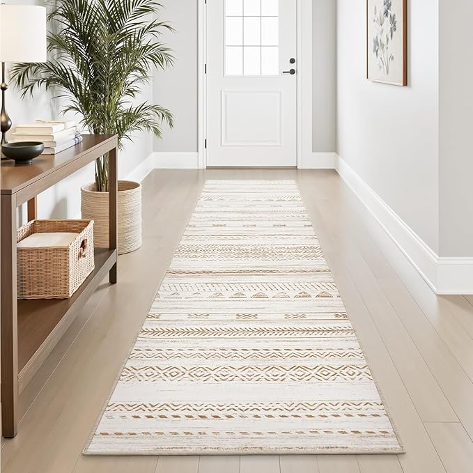 2x10 Runner Rug Machine Washable Non Slip Area Rug Distressed Neutral Moroccan Boho Rug Ultra Soft Floor Runners for Hallways for Entryway Laundry Room Kitchen, Brown