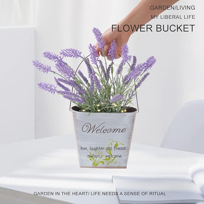 GDYOOSHOW 3Pcs 7.4" Tall Galvanized Metal Hanging Planter Rustic Wall Flower Bucket Echelon Wall Pot for Garden Balcony Indoor or Outdoor