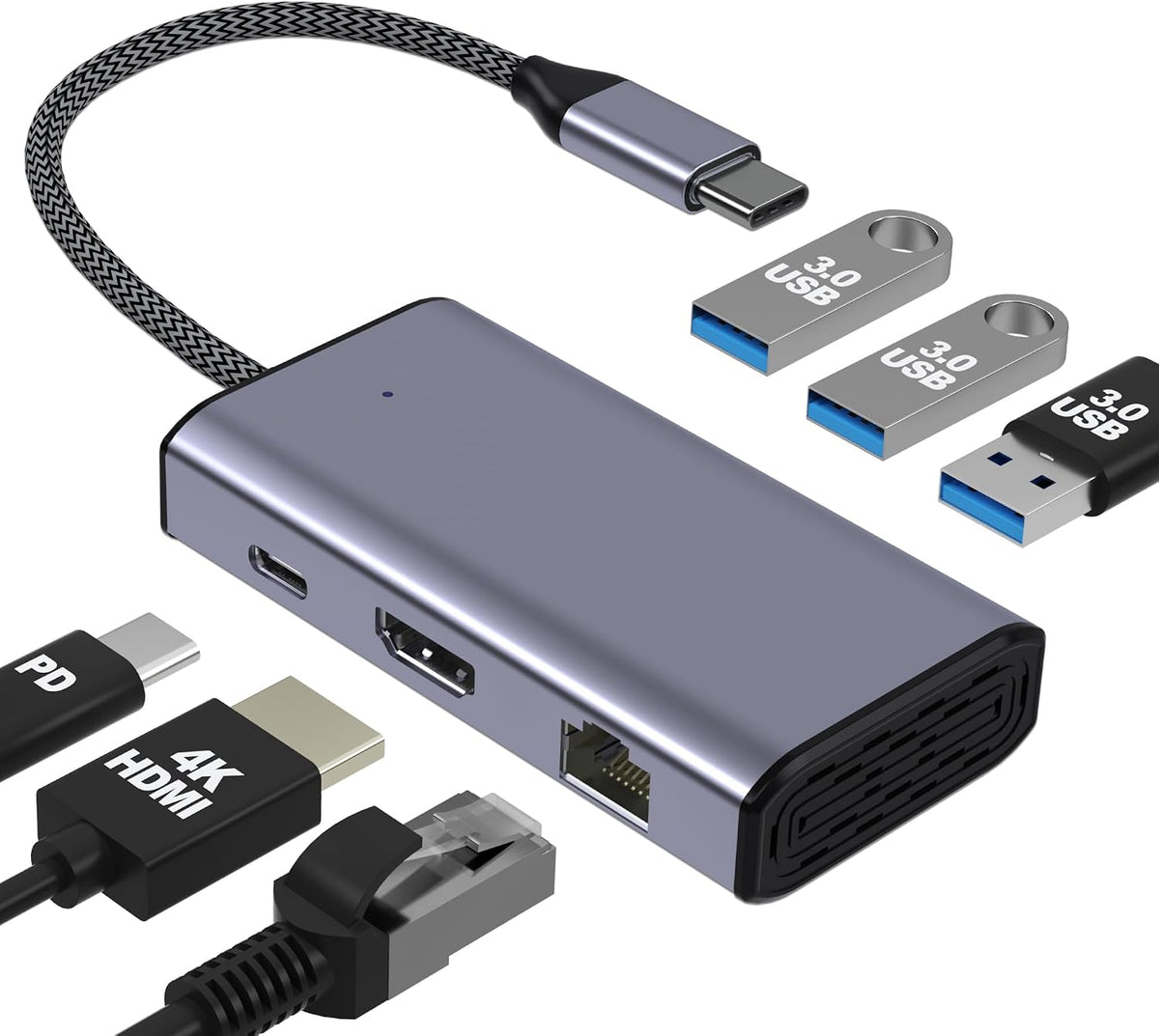 Closs 6-in-1 16 (1Gbps 4K 100W 3 USB C to Ethernet Adapter, USB to HDMI Dock for iPhone Pro/Pro Max, Chromebook, Dell