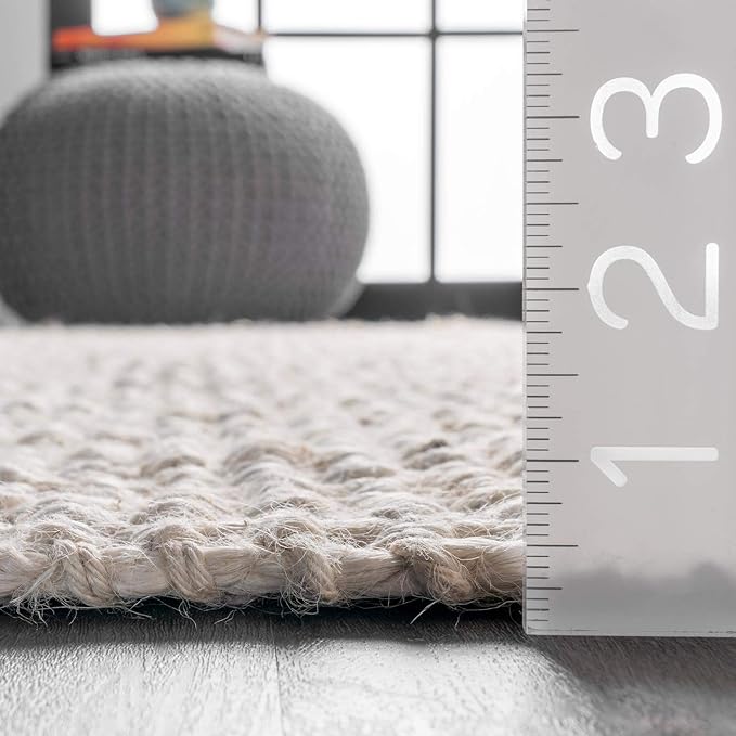 Nuloom Daniela Off-White, 7'6" x 9'6", Handmade, Jute, Tassel, Soft and Textured, High Traffic, Stain Resistant, Easy Clean, Durable Area Rug for Bedroom, Living Room, Dining Space, Foyer, Entryway