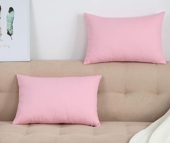 TangDepot Handmade Decorative Solid 100% Cotton Canvas Throw Pillow Covers/Pillow Shams, (12"x18", Salmon Pink)