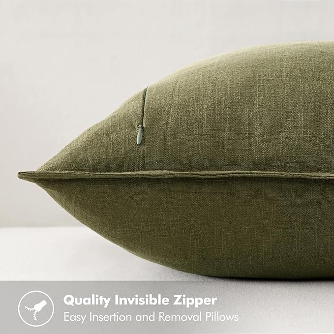 MIULEE Decorative Linen Pillow Covers 26x26 Inch Green Boho Farmhouse Neutral Couch Throw Pillows for Bed Pack of 2 Accent Outdoor Pillowcase Modern Sofa Cushion Livingroom Home Decor