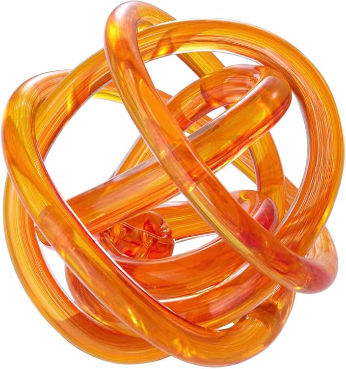 Luxury Lane Hand Blown Infinity Knot Sommerso Decorative Glass Ball for Bowls Home Decor 4 inch Tall Orbit Centerpiece Table Decoration Sculpture Ombre Red