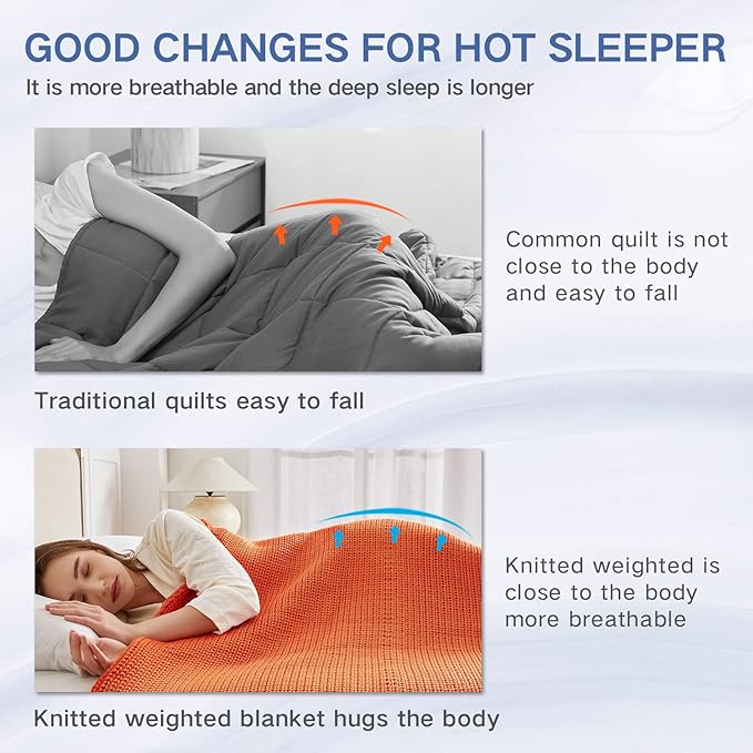 Guohaoi Knitted Weighted Blanket for Adults (Orange 50"x75" 12lbs) No Beads Cooling Throw Blanket for Hot Sleepers, Home Decor Breathable Chunky Knit Heavy Blanket Use on Full Size Bed