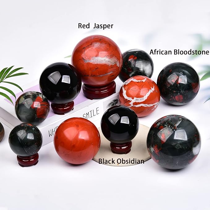 JIC Gem Natural Red Jasper Healing Crystal Ball Divination Gemstone Sphere Red Crystal Feng Shui Reiki Aura Home Desk Decor (60-70mm)