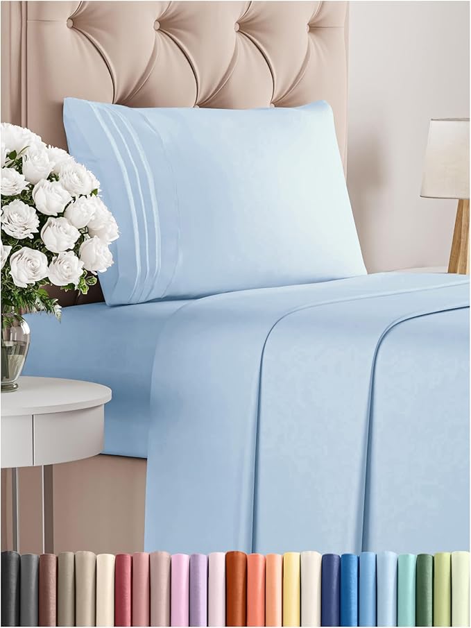 Twin Size 3 Piece Sheet Set - Comfy Breathable & Cooling Bed Sheets Set - Hotel Luxury Bedding for Women, Men, Kids, Teens, Boys & Girls - Deep Pockets, Soft and Wrinkle Free - Oeko-Tex - Light Blue