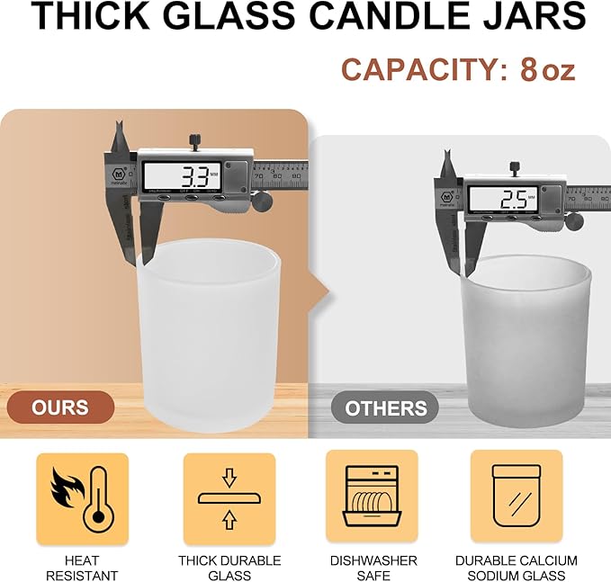 8 OZ Thick Candle Jars for Making Candles 15 Pcs, White Empty Jars with Wood Lids for Candle Making, Sample Container,Frosted White