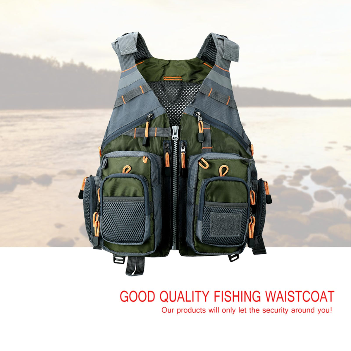 Obcursco Fly Fishing Vest Pack Adjustable for Men and Women with Breathable Mesh, Trout Fishing Gear, for Outdoors Stream Fishing (Army Green)