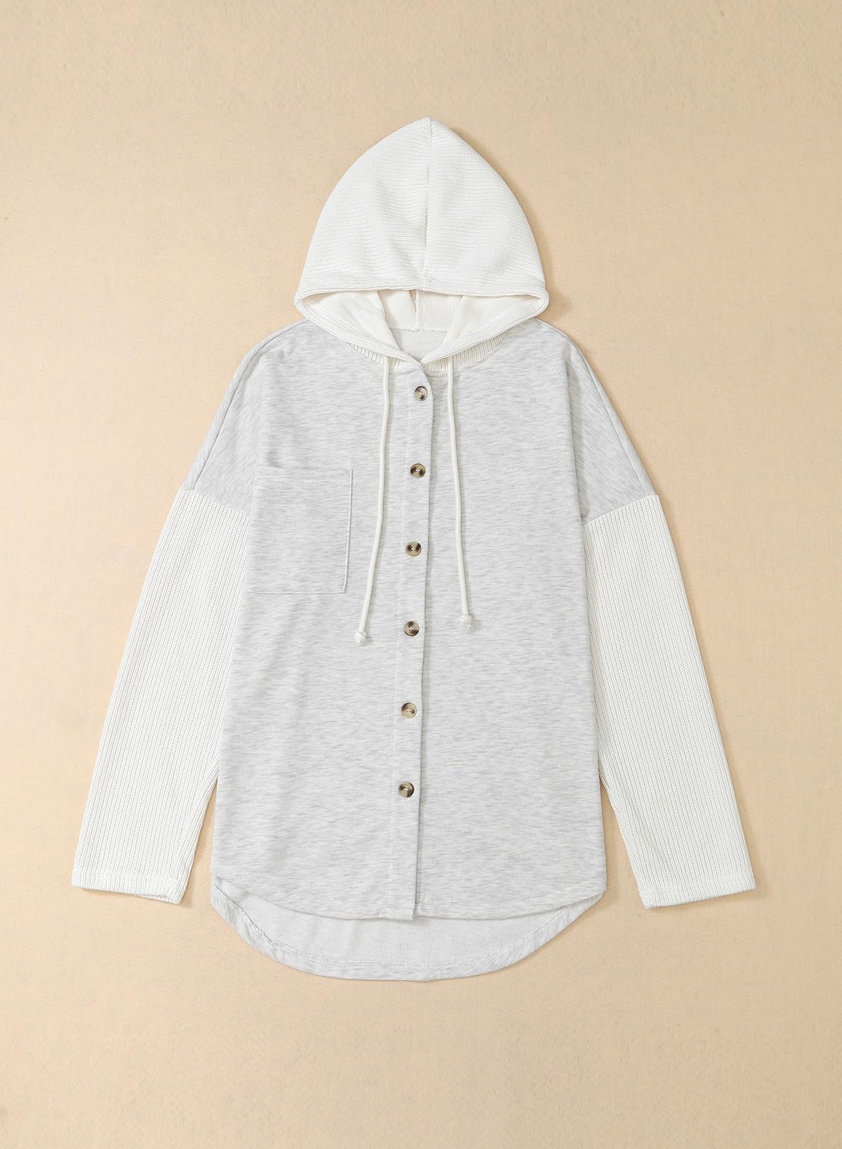 SHEWIN Women Oversized Hooded Sweatshirt Button Hoodies, Grey, Size S