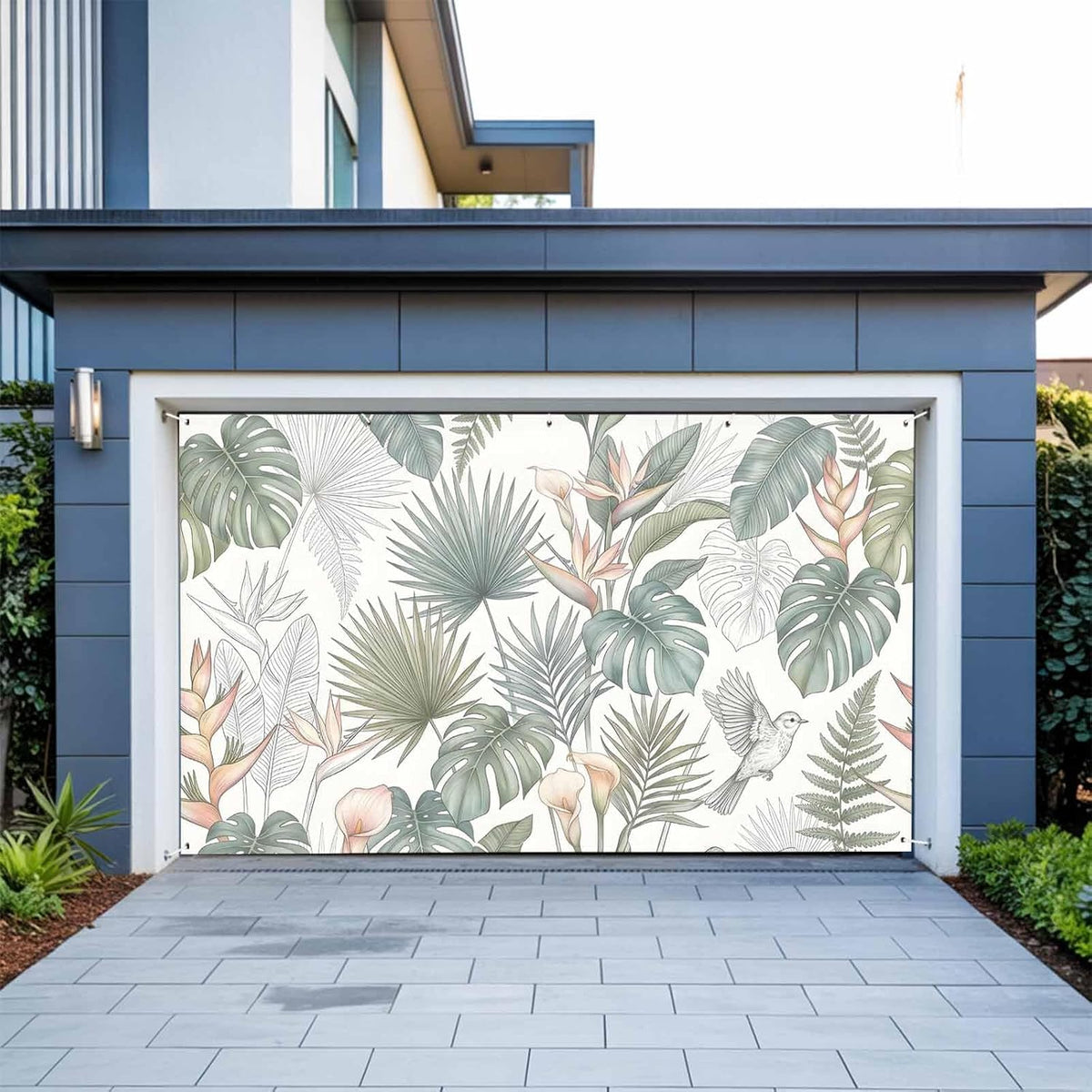 GNAKT AREWG 13x6ft Garage Door Banner Cover Tropical Monstera Bird of Paradise Garage Door Decoratons Banner for Indoor