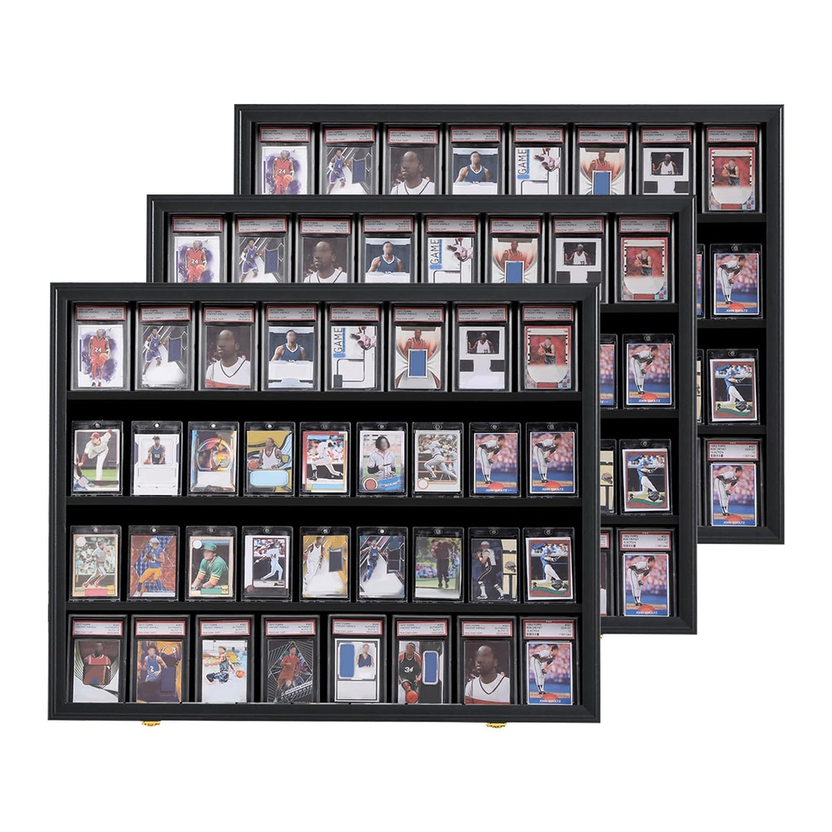 VERANI Baseball Card Display Case - 36 Graded Sports Card Display Frame - Holds Sport Cards with UV Protection Clear View Lockable Wall Cabinet for Football Basketball Trading Card Horizontal - 3Pack