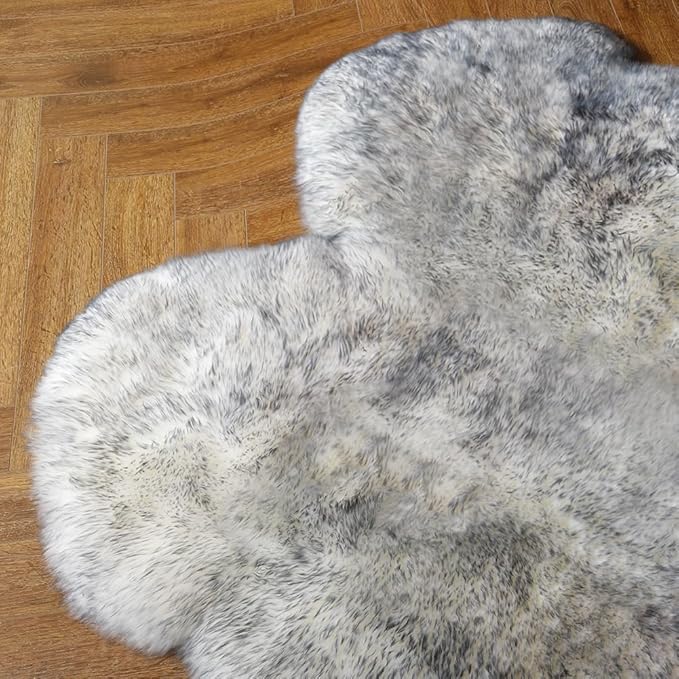 Premium Genuine Fur Sheepskin Rug Real Australia Sheepskin Natural Luxury Fluffy Lambskin Fur Area Rug Seat Covers for Kids Bedroom Sofa Chair Cover (Gray Tip, 4ft x 6ft) …