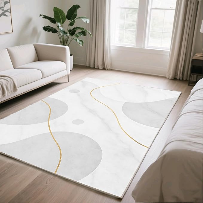 Minimalist Marble Rug - 3x6 Runner Rug, Abstract MarbleModern Luxury Bedside Rugs, Washable & Non Slip Carpet Home Decor