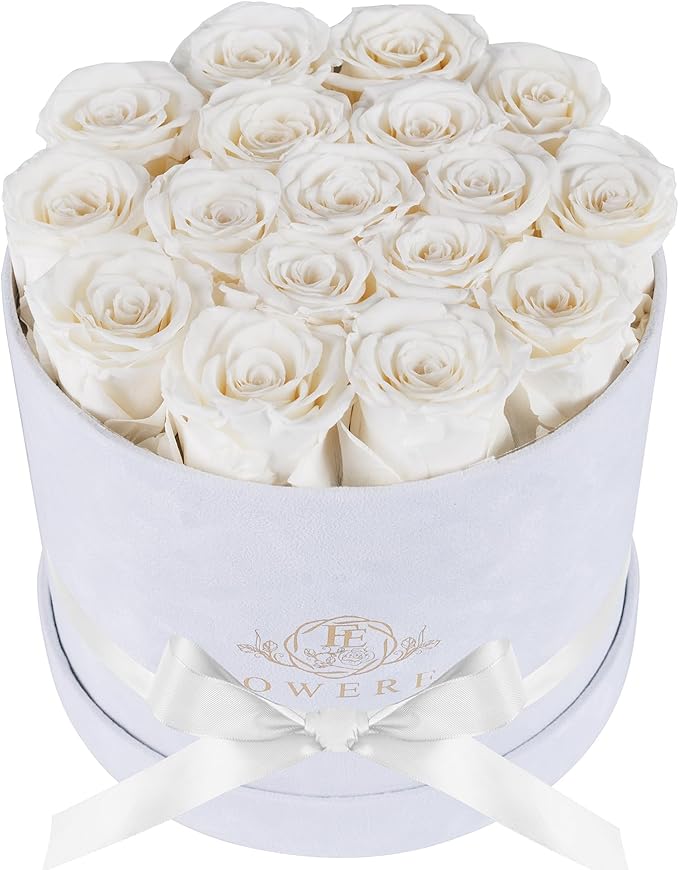 17 Flowers in a Luxury Suede Box, Birthday Gifts for Women, Preserved Flowers, Mothers Day Roses Gift for Mom, White