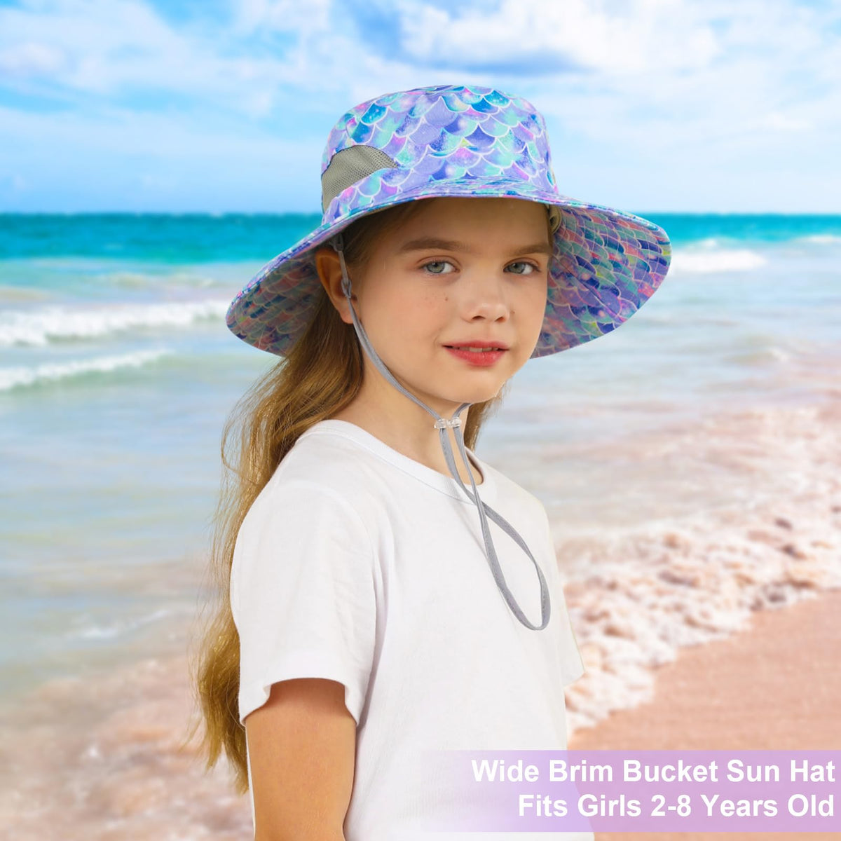 Kids Sun Hat for Girls Mesh Bucket Hat Toddler UV Protection Beach Hat Kids Foldable Fishing Hat for Girls 2-8 Years Blue