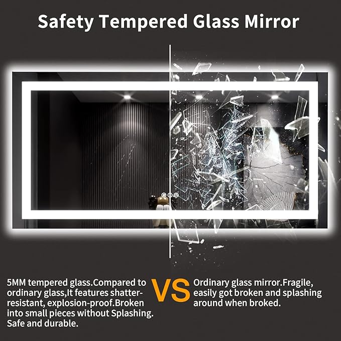 LOAAO 60X30 LED Bathroom Mirror with Lights, Anti-Fog, Dimmable, Backlit + Front Lit, Lighted Bathroom Vanity Mirror for Wall, Memory Function, Tempered Glass, ETL Listed