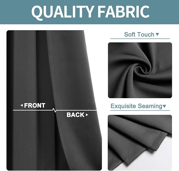 ChrisDowa Blackout Curtains 72 inches Long for Bedroom - 2 Panels Set Grommet Thermal Insulated Room Darkening Curtains for Living Room (Dark Grey, 42 x 72 Inch)