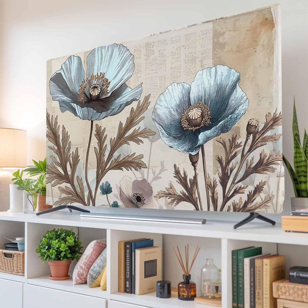 Yukro 40 Inch, 35"x22" Blue Broccoli Indoor TV Dust Cover, Rustic Farmhouse Floral Retro Brown Plant Elastic TV