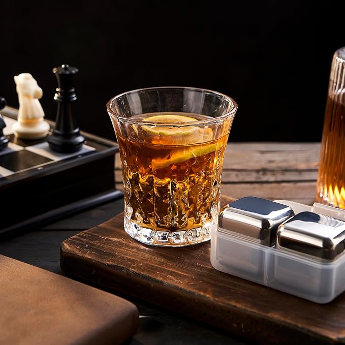 2 Large Whiskey Stones 64 cm³ (4 cu in) - Man Gift Set - Reusable Stainless Steel Metal Ice Sphere Cubes Beverage Chilling Rocks Whiskey Stones for Red Wine, Bar Beer, Scotch, Vodka Drinks - Silver