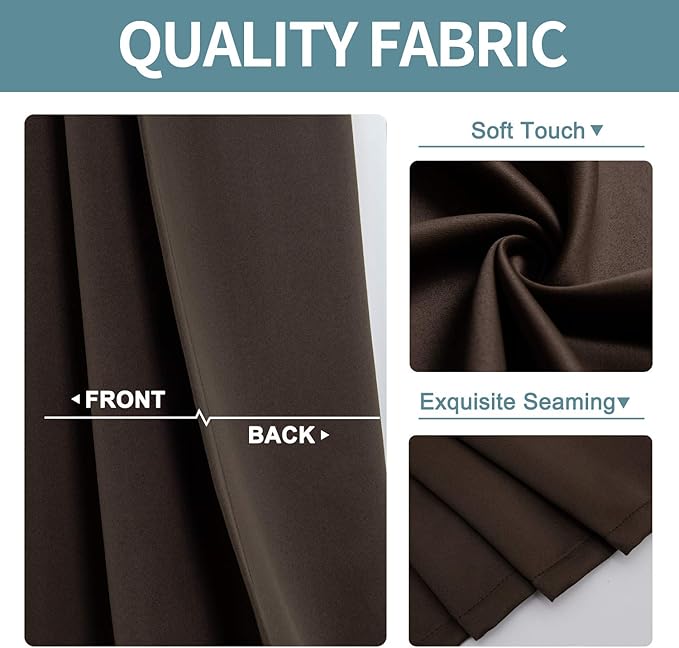 ChrisDowa Brownout Curtains 70 inches Wide for Bedroom - 2 Panels Set Extra Wide Grommet Thermal Insulated Room Darkening Curtains for Living Room (Brown, 70 x 63 Inch)