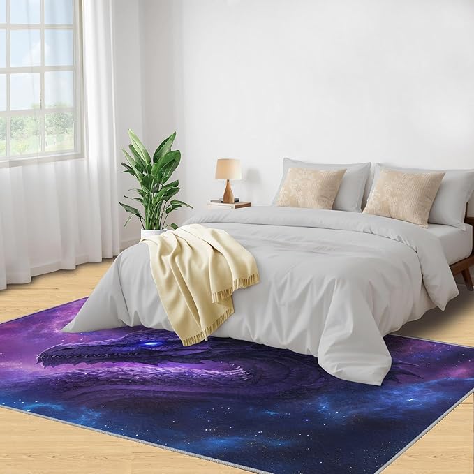 Dragon 3x5 Area Rug Starry Sky Washable Rugs for Living Room Bedroom, Fantasy Animals Soft Low Pile Non Slip Accent Floor Mat Print Throw Rug Indoor Carpet Dining Room Playroom
