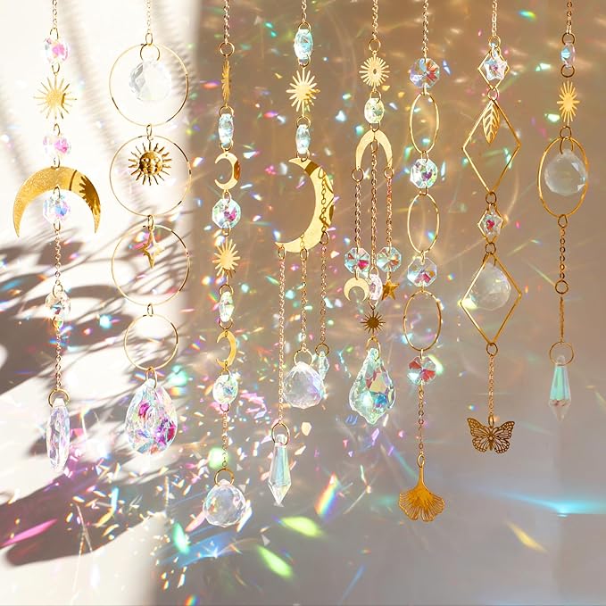 8 pcs Crystal Suncatchers Colorful Suncatchers for Windows Hanging Sun Catchers Indoor Outdoor Decor Christmas Tree Decorations Gifts for Thanks Giving Valentines Mother's Day