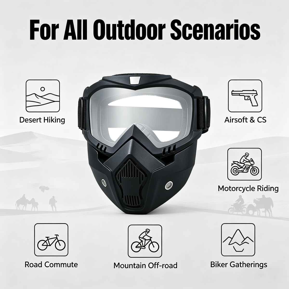Paintball Mask Anti Fog,Tactical Full Face Mask Ski Mask Goggles Detachable Adjustable,Motorcycle Riding Face Protection (Transparent)