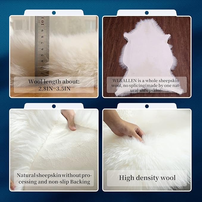 WL&ALLEN Large Sheepskin Rug Genuine Thick and Lush 3 Inch Pile，Luxury Australian Pelts |Large Sheepskin Wool Area Rugs (Single Pelt 2'6" x 3'7",Grey Tip)