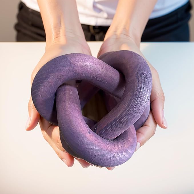Wood Knot Decor -Coffee Table Decor Shelf Decor Table Books Hand Carved Home Decoration Boho Country Rustic Modern Shabby Chic Style Decor 3 Link Wooden Knot Chain Link Decor (Purple)