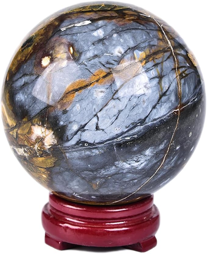 JIC Gem Pietersite Quartz Crystal Sphere,Decorative Crystal Ball Blues and Golden Browns Gemstone Sphere for Meditation,Office Table Decorations 90-100mm