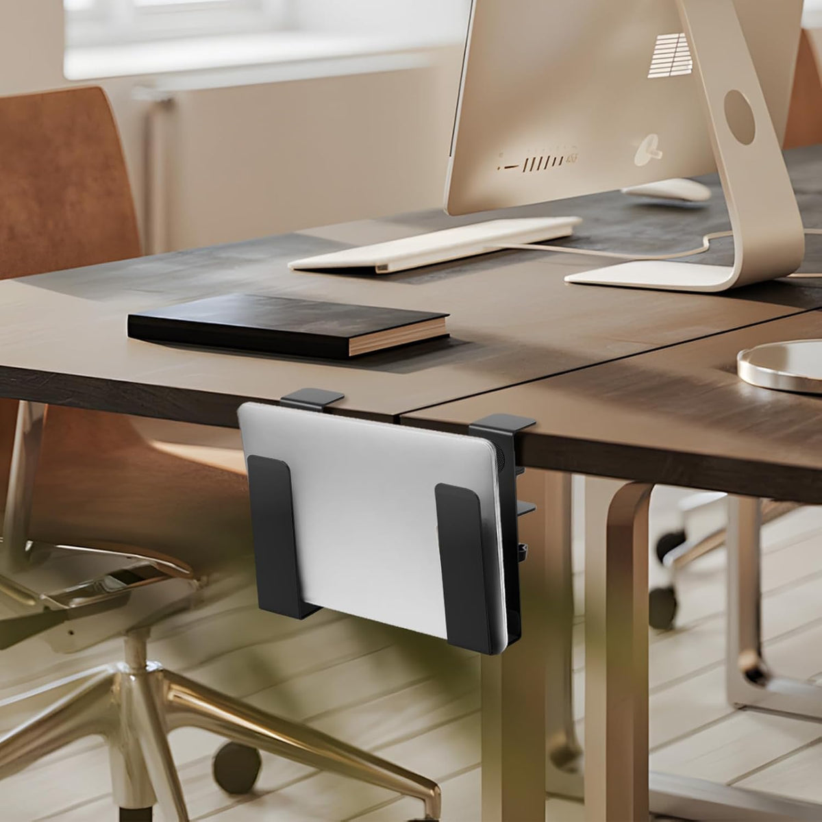 ZJRDYYK Desk Side Storage Organizer, Hanging Desk Side Laptop Holder, Vertical Laptop Stand Holder, Computer Desk Side