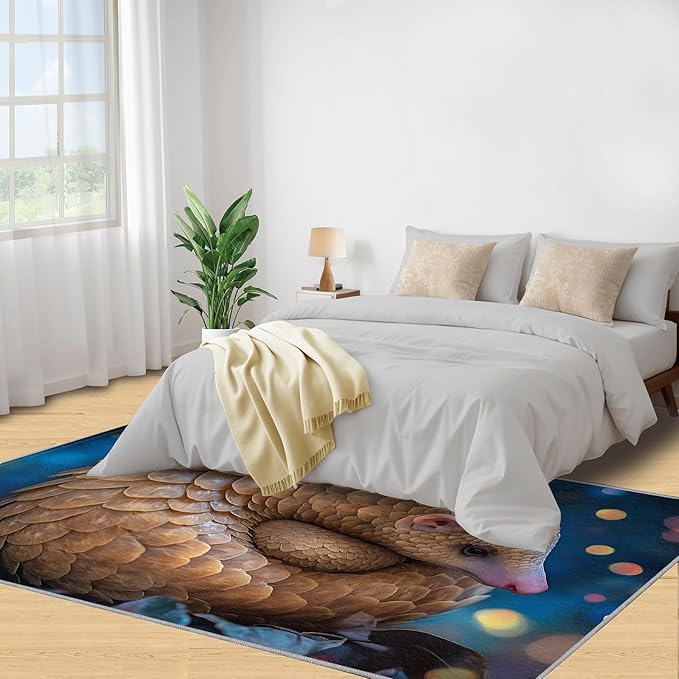 Pangolin Washable Area Rug 3x5, Starry Sky Soft Rugs for Living Room Wildlife Carpet Area Rugs for Bedroom Dining Room Non-Slip Stain Resistant Rug