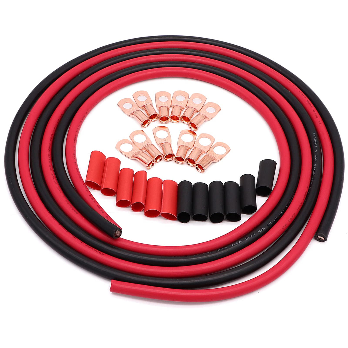 Taukealugs 6 AWG Gauge Wire UL1015 Battery Power Tinned Oxygen Free Copper OFC Welding Cable Boat Inverter Red Black Total 13.1FT and Lugs Terminal Connectors with Heat Shrink Tube
